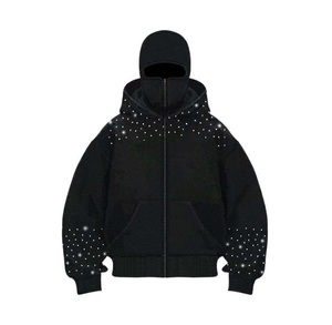 Cagoule à capuche Y2K pour homme avec logo personnalisé OEM, double fermeture éclair, masque de ski, applique en strass, polaire épaisse en coton, grandes tailles - Product Image 4
