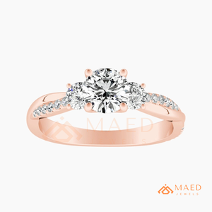 Bague de fiançailles en or rose 14 carats avec trois pierres de moissanite taille ronde, alliance de mariage, bijou de mariée, cadeau pour elle - Product Image 5
