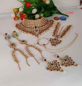 Exquisito Conjunto de Joyería Kundan para Boda y Compromiso, 7 Piezas, Accesorios Étnicos para Novia, con Circonitas y Perlas, Alta Calidad, Dorado Tradicional - Product Image 3