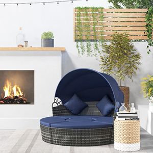 Ensemble de 4 chaises longues de patio extérieur en rotin moka brun avec canopy et coussins moelleux en aluminium pour jardins, hôpitaux et sites sportifs - Product Image 2