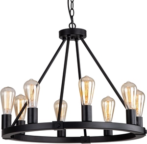 Wholesale Industrial Wagon Wheel Chandelier Bulk Matte <b>Black</b> Round Pendant <b>Light</b> Factory Price Retro Edison <b>Bulb</b> Hanging Lamp - Product Image 4