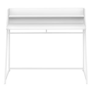 Bureau d'ordinateur contemporain et moderne de 48 po de long, blanc, avec étagères de rangement, pour bureau à domicile, travail sur ordinateur portable, en stratifié blanc et métal - Product Image 6