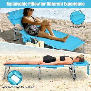 Chaise longue de plage pliable d'extérieur avec coussin, chaise longue confortable pour les moments de détente - Product Image 6
