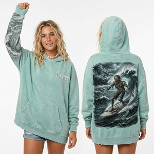 Sweat-shirt de yoga personnalisé pour femme, motif Lotus Squelette, vert sauge vieilli, imprimé épineux sur les manches, graphique méditation Zen - Product Image 5