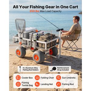 350 Lbs Load Capacity Heavy Duty Aluminum Alloy Frame 13 Inch All Terrain PU Beach Fishing <b>Cart</b> <b>Foldable</b> 13 Inch All Terrain - Product Image 3