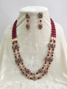 Conjunto de collar de lujo de 2 capas con cuentas rojo rubí, chapado en oro, estilo Kundan Polki, joyería nupcial llamativa con pendientes a juego para - Product Image 3