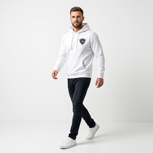 Sweat-shirt à capuche blanc pour homme Dumela avec poche logo sur le devant, en coton molletonné, coupe classique, pour l'automne - Product Image 5
