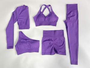 Ensemble de sport sans couture pour homme : haut court, brassière de sport, short, leggings, tenue de fitness assortie à manches longues pour la gym et le yoga - Product Image 3