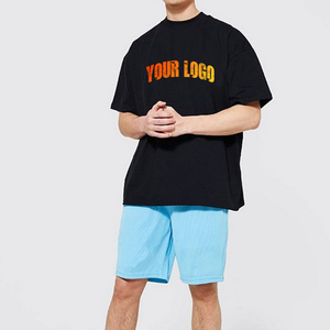 Custom Logo Printing Men's Breathable 100% Cotton Fitness Sportswear Set Casual Solid Color Two Piece <b>T</b> Shirt Shorts XL Size - Product Image 3