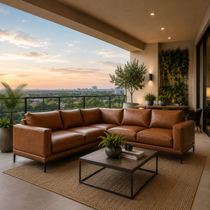 Luxury Genuine Leather Sectional <b>Sofa</b> Modern L Shape Couch for Living Room Penthouse Balcony Hotel Lounge and Apartment - Product Image 1