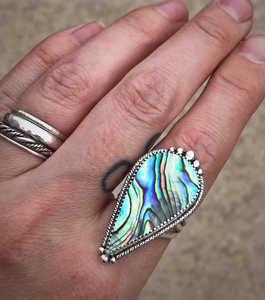Handmade Bohemian Style 925 Sterling Silver Pear Shape <b>Abalone</b> <b>Shell</b> Ring for Women Fashion Jewelry for Wedding Parties Gifts - Product Image 2