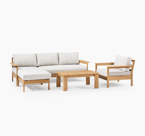 Conjunto de Sofá de Jardín Moderno de Madera de Teca Sólida con Cojines y Mesa de Centro, Acabado Natural, Muebles para Patio y Terraza - Product Image 1