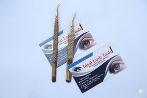 Pince à épiler dorée ultra-precise pour extensions de cils, antistatique - Product Image 5