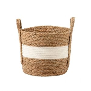 Cotton Seagrass <b>Basket</b> Handmade Woven Storage <b>Basket</b> Natural Grass <b>Basket</b> with Cotton Handles for Home Decor <b>Laundry</b> - Product Image 2
