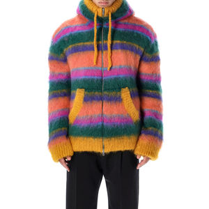 Sudadera con capucha y cremallera de mohair para hombre |   Cárdigan de punto a rayas suaves |   Camiseta de Manga Larga Otoñal con Logotipo Personalizado OEM - Product Image 2