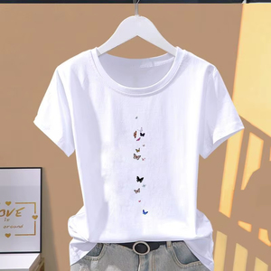 Nouveau T-shirt décontracté à manches courtes pour femme, imprimé papillon, tendance 2026, en coton - Product Image 1