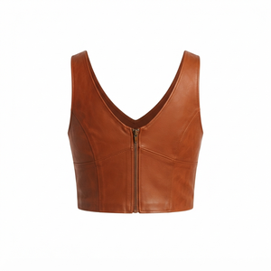 Débardeur en similicuir pour femme, col en V, couleur unie, style club sexy, débardeur court - Product Image 3