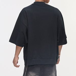 เสื้อยืดคอตตอน 100% ทรงหลวม โอเวอร์ไซส์ หนานุ่ม สวมใส่สบาย ทรงบ็อกซี่ ชายเสื้อแบบริบ คอเต่า ป้องกันการยับ - Product Image 4
