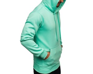 Sudadera con Capucha de Color Sólido para Hombre, de Alta Calidad, Corte Regular, Forro Polar, Informal, para Otoño, Tejida, Manga Larga, Verde Menta - Product Image 4