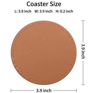 Wholesale 3.9 Inch Luxury Tan Leather <b>Coaster</b> Set Embossed Logo Round Coffee Cup Mat Waterproof Table <b>Drink</b> <b>Coaster</b> Wood <b>Coaster</b> - Product Image 1