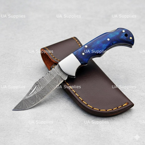 Premium Pakka Wood Handle Damascus Steel Blade Professional Folding Pocket Knife Back <b>Lock</b> Handmade Hunting Survival Camping OEM - Product Image 4