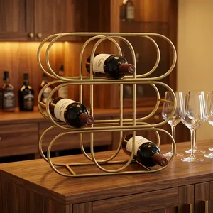 Modern Geometric Gold Metal Wine <b>Rack</b> Freestanding <b>Bottle</b> <b>Storage</b> Organizer Decorative Countertop Display Holder Home Bar - Product Image 2
