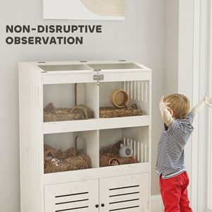 Cream White Large Hamster Cage with <b>Storage</b> <b>Cabinet</b> Clear Transparent Panels for Multiple <b>Small</b> Pets Including Rats - Product Image 4