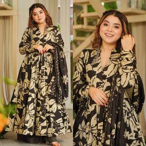 Nouveau Salwar Kameez de créateur pour femme, style fantaisie, en tissu de coton Maslin gaufré, manches longues, séchage rapide, toutes saisons, pour fêtes et mariages - Product Image 4