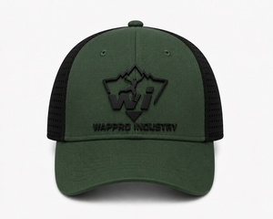 Casquette unisexe en maille ventilée vert olive et noir, chapeau de randonnée respirant avec visière incurvée et panneau logo - Product Image 1