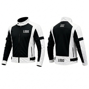 Chaqueta de Cuero Unisex Blanca y Negra con Bloques de Color, Manga Larga, Transpirable, Resistente al Viento, para Todas las Estaciones, Ropa de Motociclismo, Logotipo Personalizado - Product Image 1