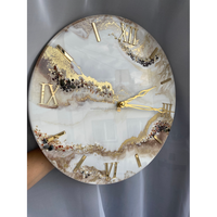 Jam dinding Resin buatan tangan elegan, dengan mutiara putih warna coklat dan emas menampilkan batu alam Dekorasi Rumah mewah Modern