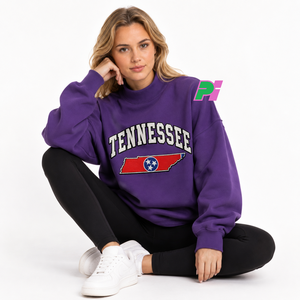 Sweat-shirt à col montant violet avec inscription TENNESSEE et appliqué carte, épais et lourd, idéal pour l'hiver - Product Image 5