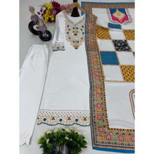 Ensemble de vêtements de soirée pour femmes, haut, pantalon palazzo, dupatta avec de vrais travaux de miroir - Product Image 2