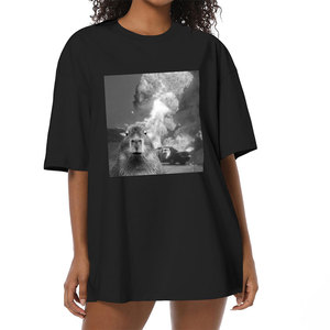 Camiseta de Algodón Negra Extra Grande para Hombre, Cuello Redondo, Manga Corta, Estilo Casual con Estampado y Logotipo Frontal - Product Image 5