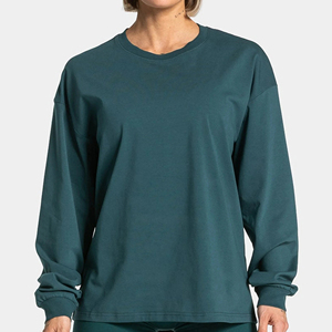 Camiseta de Manga Larga con Cuello Redondo Extra Grande para Mujer, Color Sólido, Tejido de Algodón, Corte Holgado, para Todas las Temporadas, Verde - Product Image 3