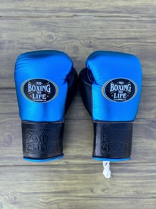 No Boxing No Life Mexican Boxing Gloves Blue Black Lace-Up Premium Leather Stretch Adjustable Wrist <b>Strap</b> Breathable Adult - Product Image 3