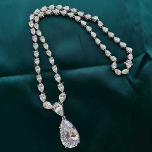 Luxury Top Quality Fancy Jewelry Pear Necklace 925 Sterling Silver Wedding CZ Necklace for Women - Product Image 2