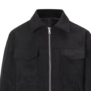 <b>Men's</b> Black <b>Suede</b> Shirt <b>Jacket</b> Workwear Style Zipper Closure Turn-down Collar Regular Fit Autumn Wear - Product Image 3