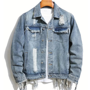 Wholesale Men Clothing Fashion Denim Distressed Jacket for Men Custom with Patchwork with Logo <b>Top</b> Quality With Low Price - Product Image 1