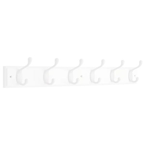 Porte-manteau mural en bois blanc avec 8 crochets noirs, style farmhouse, pour le rangement des vêtements - Product Image 4