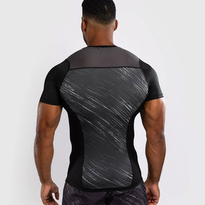 Men's Short Sleeve Rash Guard <b>Black</b> White Stripe Quick Dry <b>Compression</b> <b>Shirt</b> MMA BJJ Grappling Base Layer Sport Top - Product Image 6