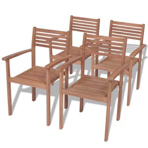 Set di 4 Sedie da Patio Impilabili in Teak Caldo con Finitura Liscia Standard, Mobili da Esterno Durevoli - Product Image 1