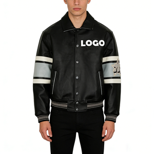 Veste en cuir PU pour homme, col rabattu, fermeture boutonnée, couleur unie noire, logo lettré sur le devant, tenue décontractée d'automne - Product Image 3