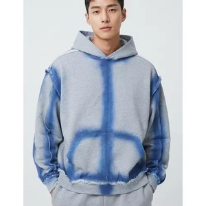 เสื้อฮู้ดดี้ทรงโอเวอร์ไซส์ สีเทาเฮเธอร์ ผ้าฝ้ายเฟรนช์เทอร์รี่ สไตล์ลำลอง สำหรับผู้ชาย ลุคฤดูใบไม้ร่วง - Product Image 1
