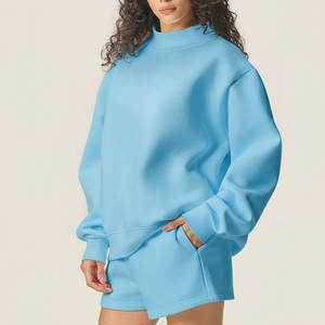 Conjunto de pantalones cortos de forro polar oversize para mujer, con cuello simulado, bordado, estilo urbano vintage, talla grande, hasta el tobillo, para invierno - Product Image 3