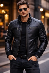 Chaqueta Formal de Cuero para Hombre ROCKRUSH INDUSTRY, Primavera, Lana, Poliéster/Algodón, Ecológica, Transpirable, Resistente al Viento, Cierre de Cremallera - Product Image 4