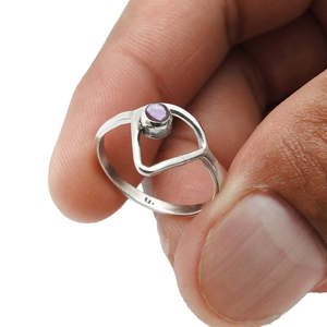Open Triangle Shaped Crown Chakra Amethyst Gemstone <b>Ring</b> Made of 925 Sterling <b>Silver</b> Bezel <b>Set</b> Gemstone Bohemian <b>Ring</b> For Her - Product Image 2
