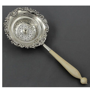 Vintage Silver Tea Strainer Polished Finish Ornate Design Long Handle Utensil - Product Image 5