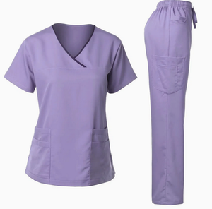 Unisex High Medical Woven Cotton Spandex <b>Scrubs</b> <b>Set</b> with Needle Detection 2-Piece Hospital Top & Trouser Suit for Men Women - Product Image 2