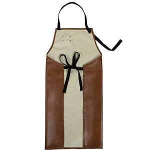 Tablier en coton marron et beige avec bretelles croisées, taille ajustable, résistant à l'eau, 1 à 4 poches pour la cuisine et l'usage quotidien - Product Image 2